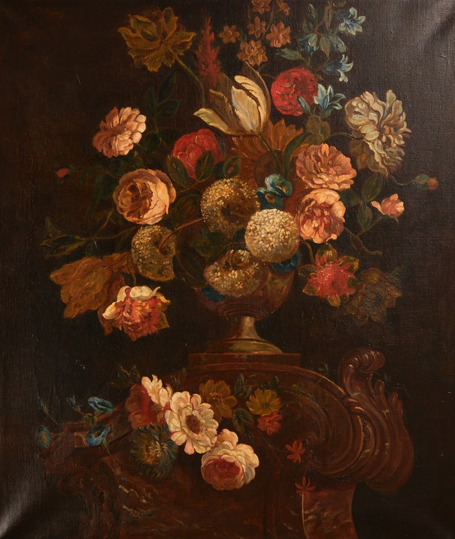 Artist of the 19th Century: Artist of the 19th Century - Flower still life - Oil/canvas. 88 x 75 cm. 103 x 88 cm (dimensions with frame). Frame.