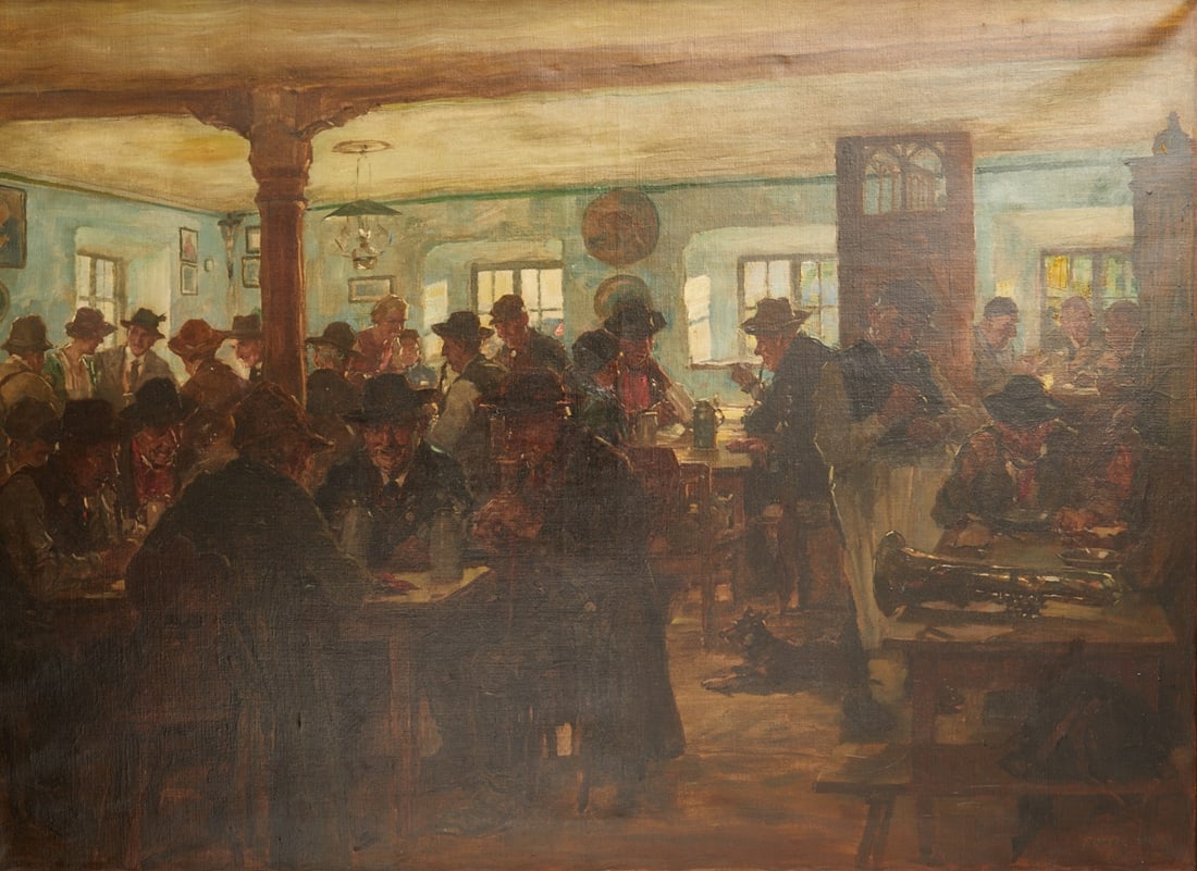 August Roeseler: August Roeseler 1866 Hamburg - 1934 Munich - In the Inn - (1921) Oil/canvas. 80 x 110 cm. 93 x 123 cm (dimensions with frame). Signed, inscribed with location and dated lower right: A. ROESELER /