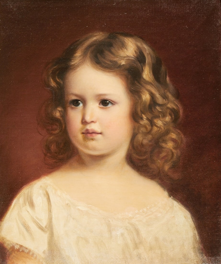 Franz Schrotzberg: Franz Schrotzberg 1811 Vienna - 1889 Graz - Portrait of a Child (Helene Schrotzberg) - Oil/canvas. 45.5 x 37.5 cm. 60 x 53 cm (dimensions with frame). Signed and dated lower right: F. Schrotzberg