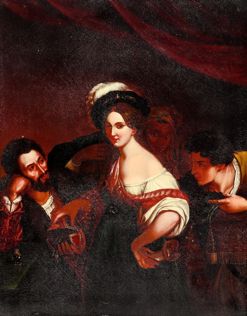 Xavier Sigalon: Xavier Sigalon 1787 Uzès - 1837 Rome - The Young Courtesan (la jeune courtisane) - Oil/zinc. 35.4 x 28.4 cm. Indistinctly inscribed on the love letter. Frame. Edges slightly rubbed. - Lit.: