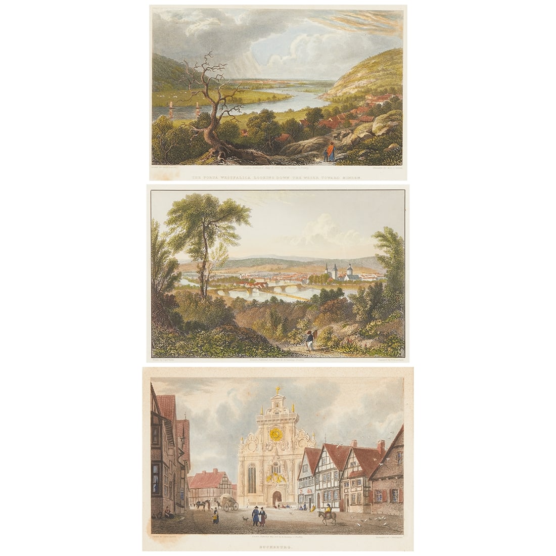 Robert Batty: Robert Batty 1789 London - 1848 London Portfolio - Porta Westfalica - (1829) Colored copper engraving/paper. 14.5 x 21 cm (mat opening), 25.5 x 31.5 cm (dimensions with frame). In print marked lower