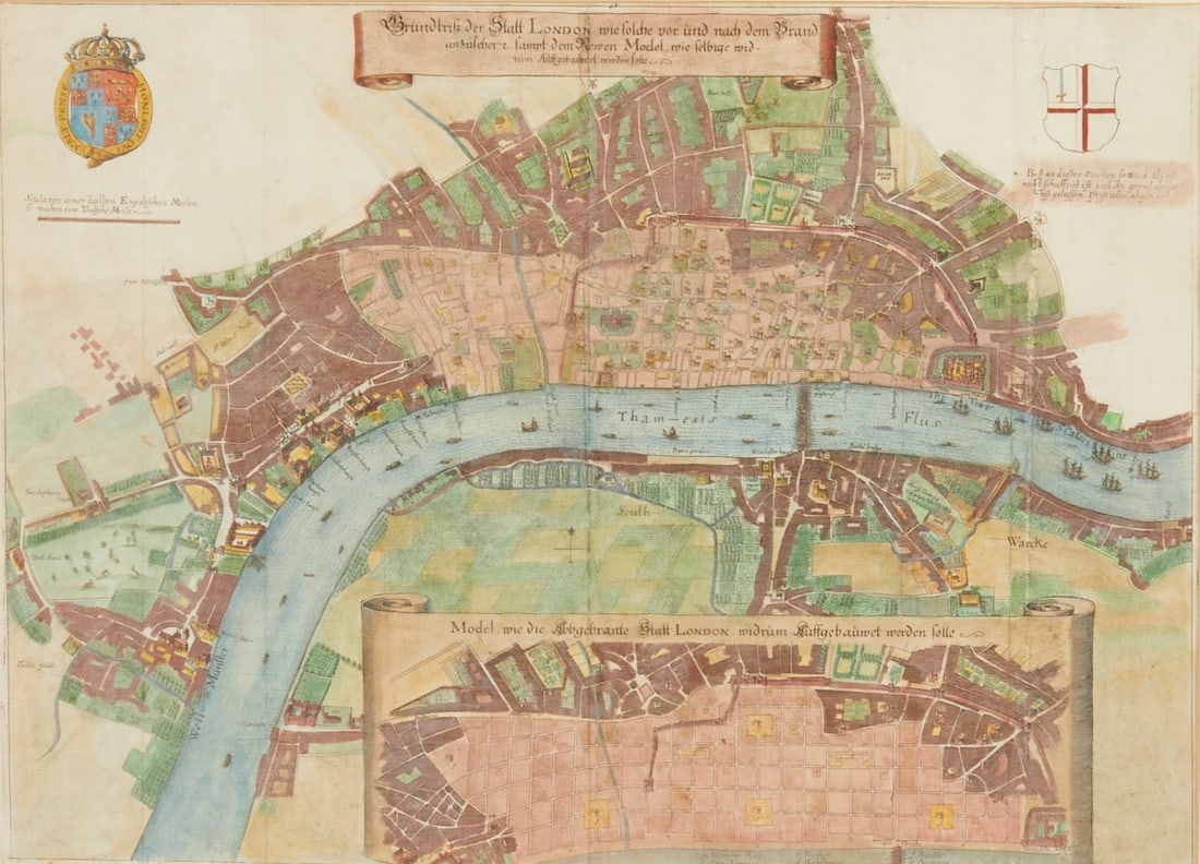 Probably Merian's Heirs: Probably Merian's Heirs from 1650 - London - (after 1666) Colored engraving/paper. 31 x 42.8 cm (plate size), 51 x 62.5 cm (dimensions with frame). Vertical central fold and other folds. Inscribed in 