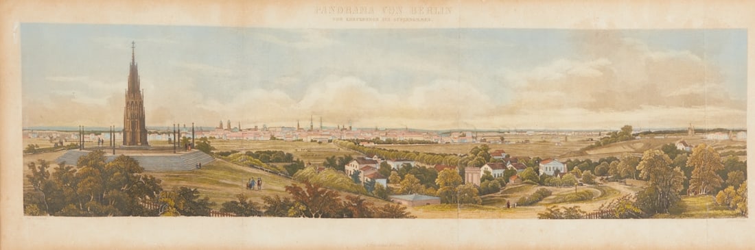 Carl Schulin: Carl Schulin (Artist of the 19th century) Carl Julius Henning (Artist of the 19th century) - Panorama of Berlin - (circa 1860) Colored aquatint/paper. 18 x 54 cm (mat cut-out), 33 x 67 cm (dimensions