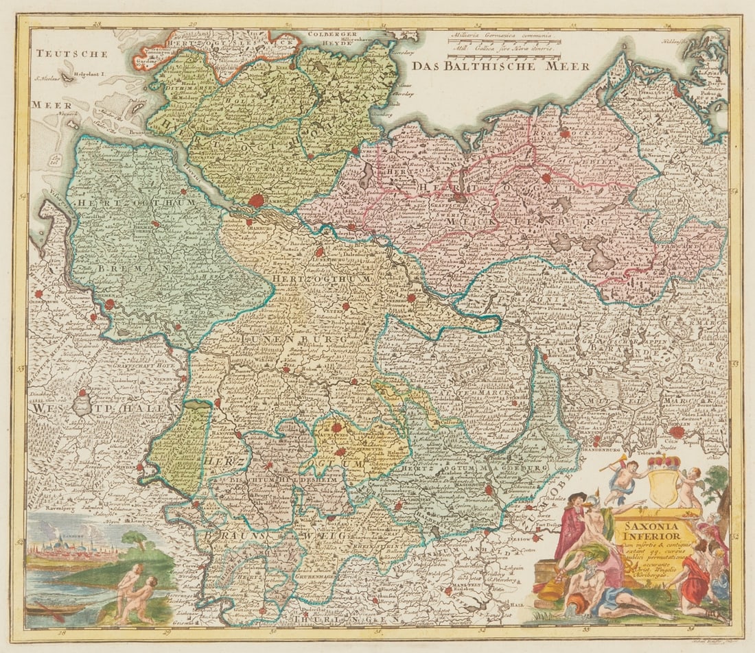 Christoph Weigel: Christoph Weigel 1654 Redwitz - 1725 Nuremberg - Lower Saxony - Color. copper engraving/paper. 33.3 x 39 cm (plate size), 35 x 40.5 cm (mount cutout), 48 x 53.5 cm (dimensions with frame). Vertical