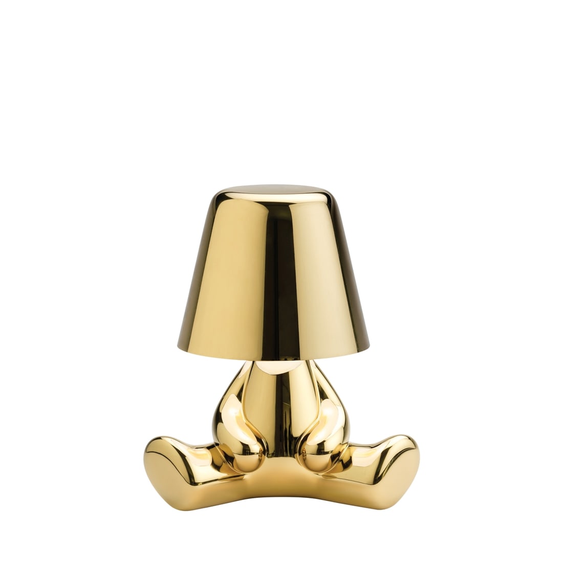Table lamp Golden Brothers Joe - Stefano Giovannoni, Qeeboo: Table lamp Golden Brothers Joe - Stefano Giovannoni Qeeboo, Milan. Metallized ABS, acrylic glass. Electrified (function without guarantee). 21.5 cm x 24.6 cm. H. 14.9 cm. Designed by Stefano