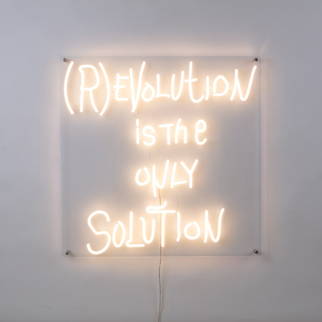 Wall lamp (R)evolution Led - Selab Design, Seletti: Wall lamp (R)evolution Led - Selab Design Seletti, Cicognara. Acrylic glass, silicone. Electrical installation. Electrified (function without guarantee). 70 x 70 cm. Lettering: (R)EVOLUTION is the ONL