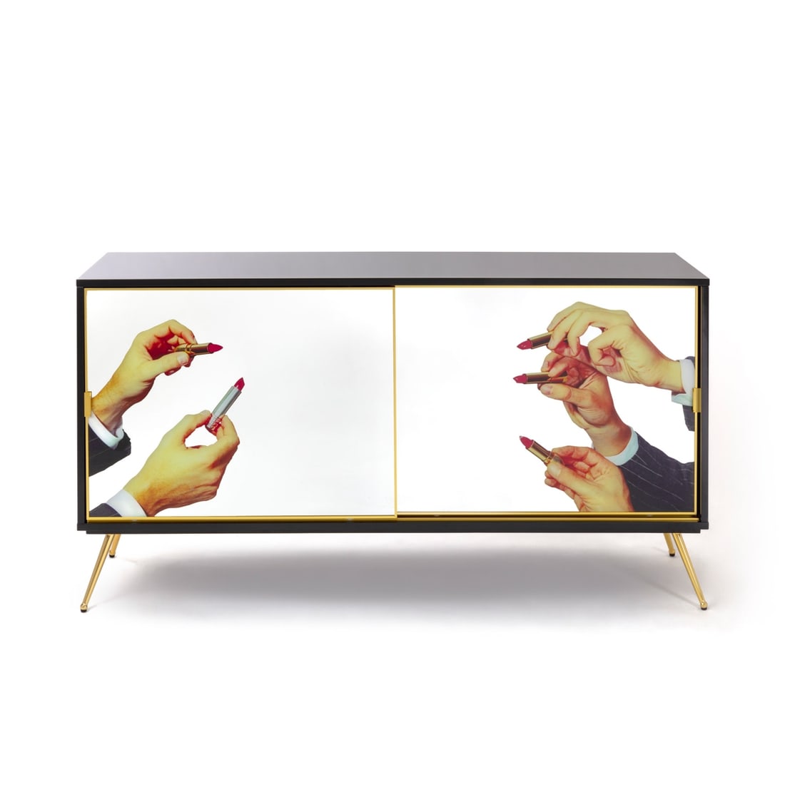 Sliding Door Lipsticks Sideboard - Toiletpaper Home, Seletti: Sliding Door Lipsticks Sideboard - Toiletpaper Home Seletti, Cicognara. Wood fiberboard, glass, steel. 158 x 45 cm. H. 83 cm. Toiletpaper is a Milan-based creative studio, founded in 2010 by Maurizio 