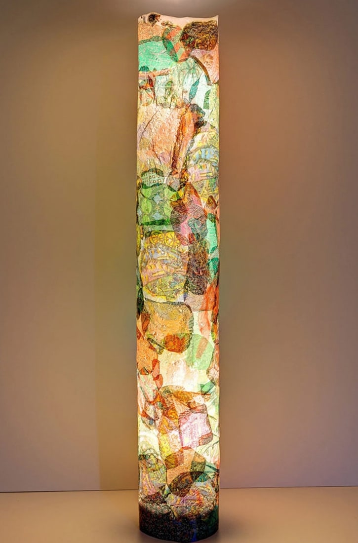 Rare Floor Lamp 'Lichts?¤ule', B?¤râ©·, Bad Wimpfen/Berlin, 2018: Rare Floor Lamp "Lichtsäule" Bärâ©·, Bad Wimpfen/Berlin, 2018. Used plastic packaging and plastic bags, LED tube, electrified (function not guaranteed). Metal. H. 200 cm, D. 32 