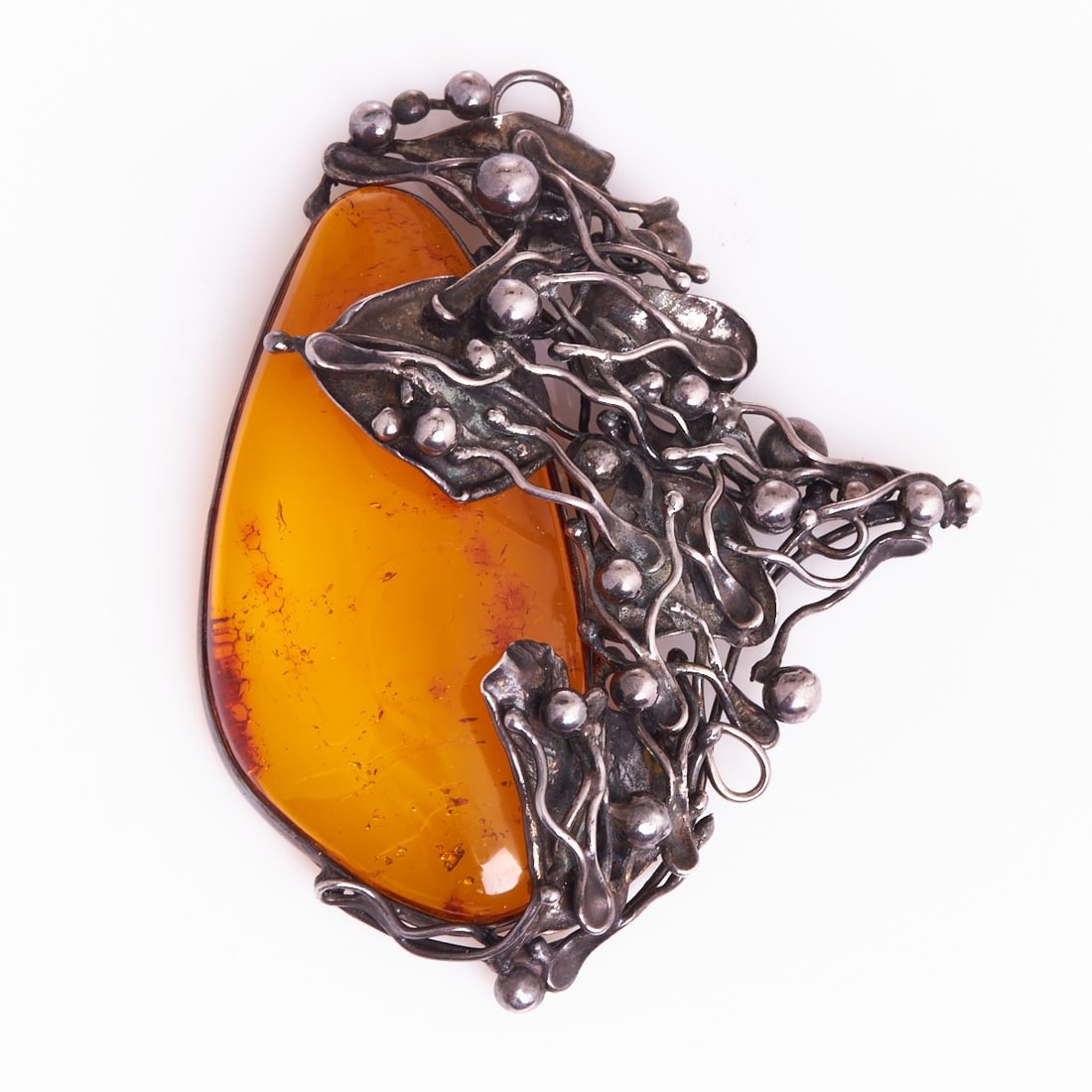 Large Amber Pendant with Silver Setting (1 of 1)