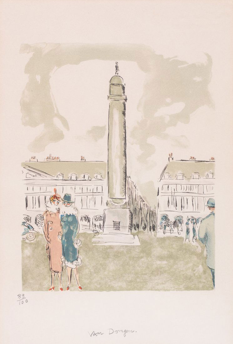 Kees van Dongen 1877 Delfshaven - 1968 Monte ...: Kees van Dongen 1877 Delfshaven - 1968 Monte Carlo - 'La Place Vendome' - Farblithografie/Papier. 89/100. 35 x 27 cm, 49 x 33,5 cm (Passepartoutausschnitt). Sign. M. u.: Van Dongen. Auf der RS des Rah