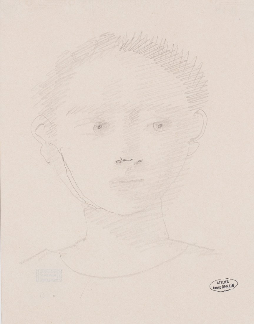 André Derain 1880 Chatou bei Paris - 1954 Gar...: André Derain 1880 Chatou bei Paris - 1954 Garches bei Paris - Kopfstudie - Bleistift/Papier. 27 x 21,4 cm. Atelierstempel. r. u. Verso mit weiterem Stempel l. u.: Vente S. Knaublich / Andre Derain. A