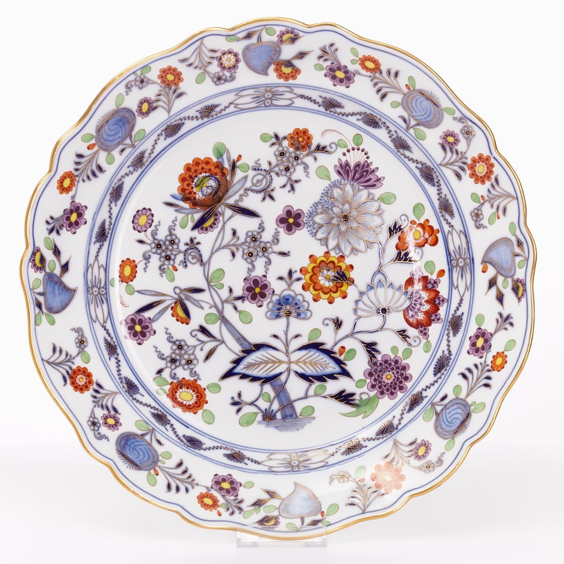 Round Serving Platter - New Cutout: Blue Onion pattern colored, Meissen 1850-1888 (1 of 3)