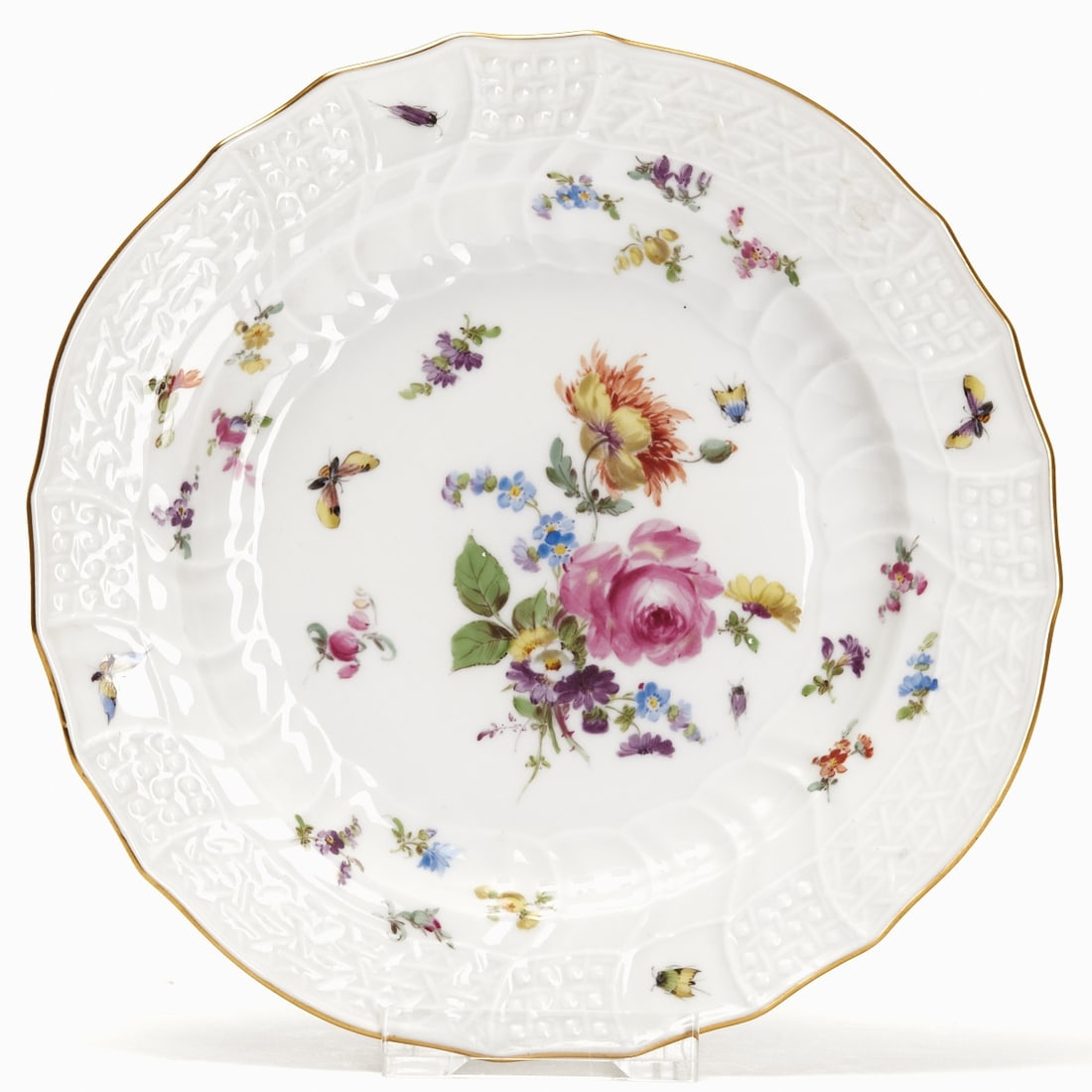 Dessert Plate - Neubrandenstein: Flower Bouquet with Insects, Meissen 1850-1924 (1 of 2)