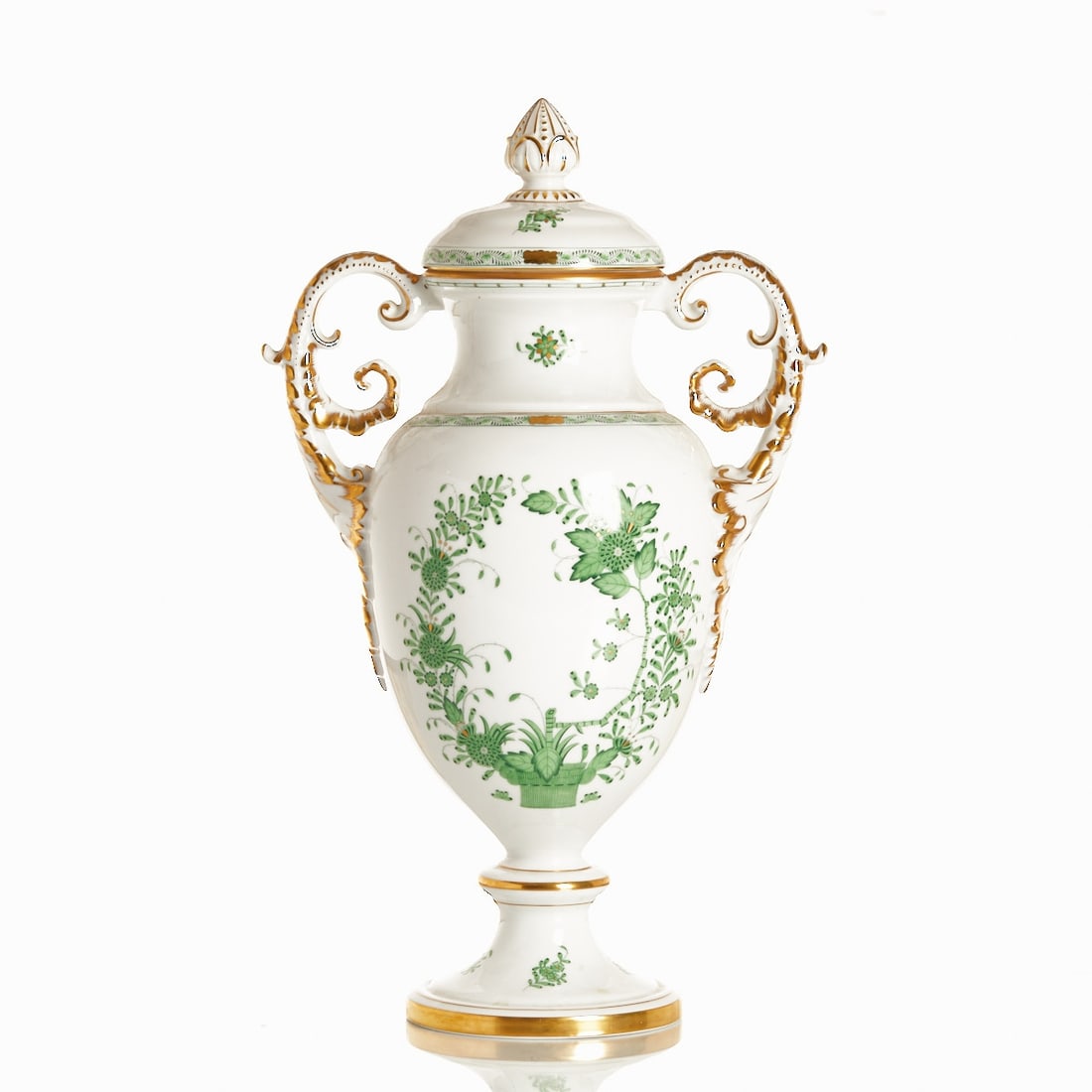 Large amphora lidded vase - Fleur des indes vert (FV), Herend 1960s-1970s (1 of 2)