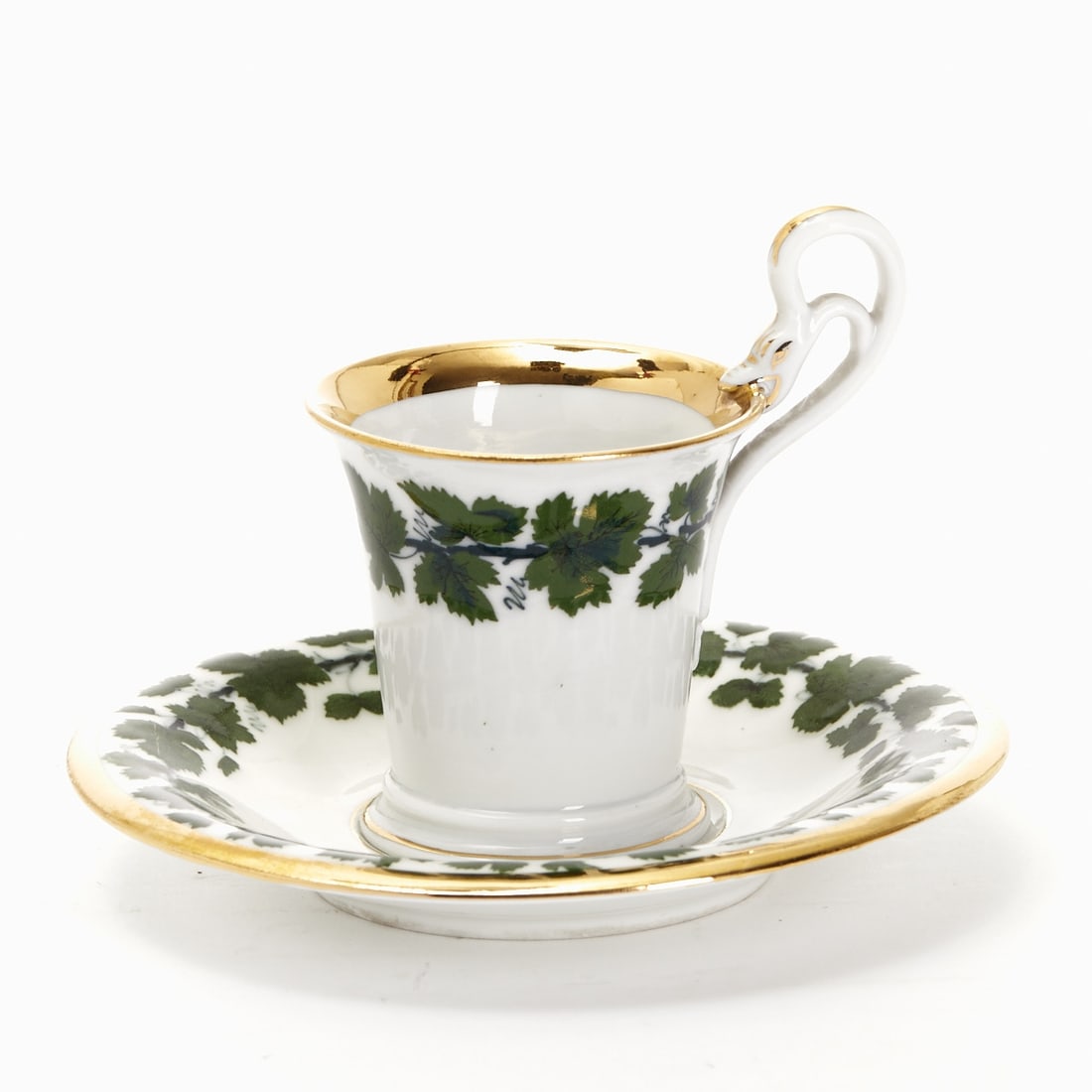 Small cup with swan handle and saucer - Vine leaves, Meissen 1850-1924 (1 of 3)