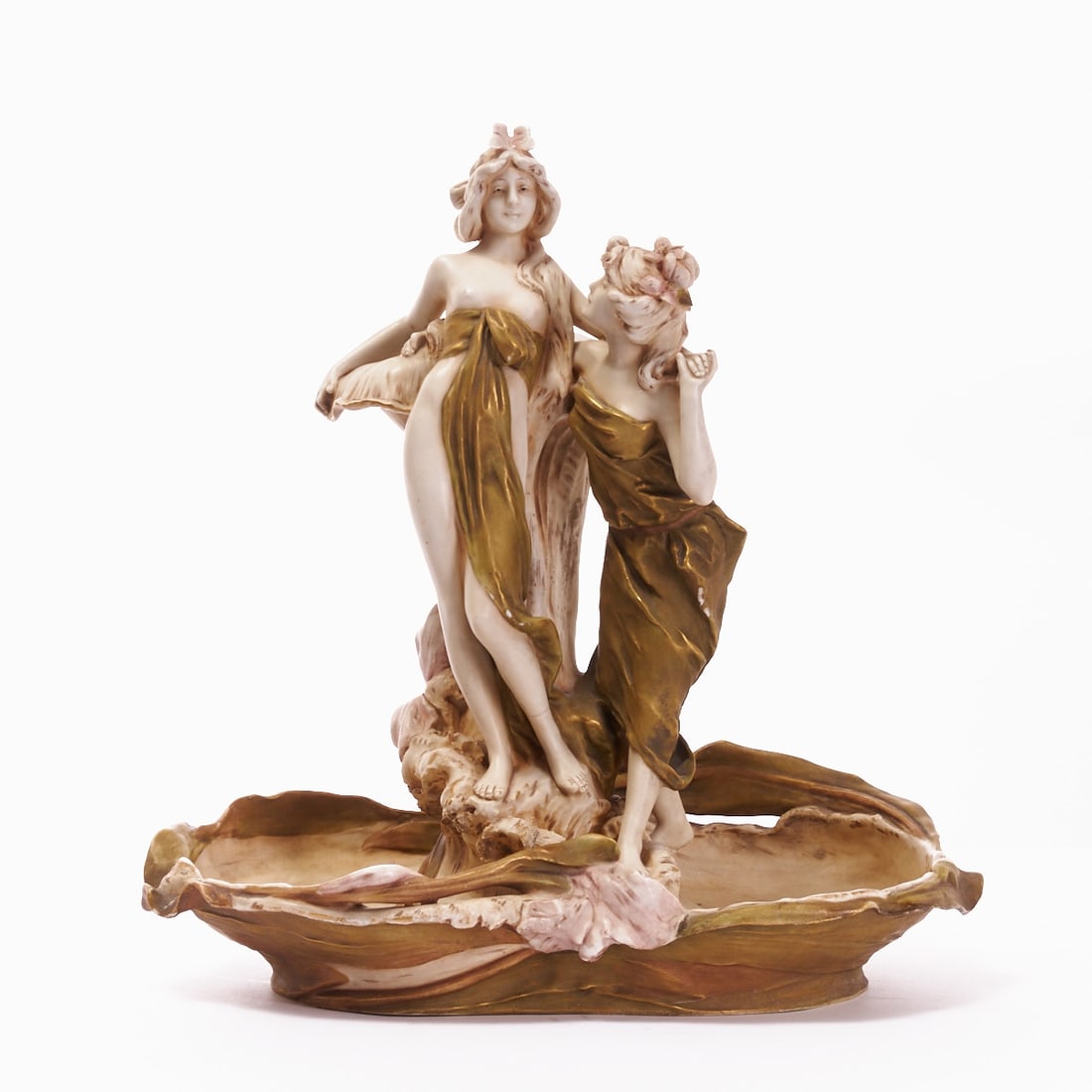 Figural centerpiece with two nymphs in Art Nouveau style, Royal Dux, Czech Republic, from 1912 (1 of 4)