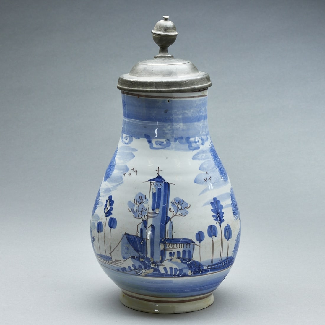 Pear jug - architecture with sponged trees. Bayreuth, circa 1740. (1 of 2)