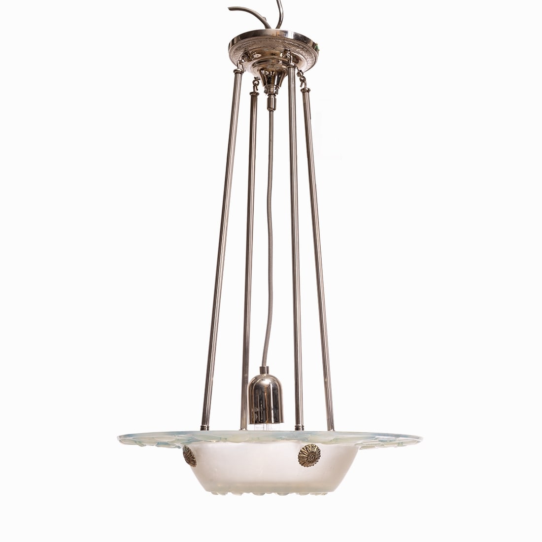 Ceiling light with Phalenes bowl. Rene Lalique, Wingen-sur-Moder.: Ceiling light with Phalenes bowl Rene Lalique, Wingen-sur-Moder. Bowl (model no. 406): colorless, partly bluish, opalescent glass, moulded, frosted on the outside. Night butterflies circulating on the