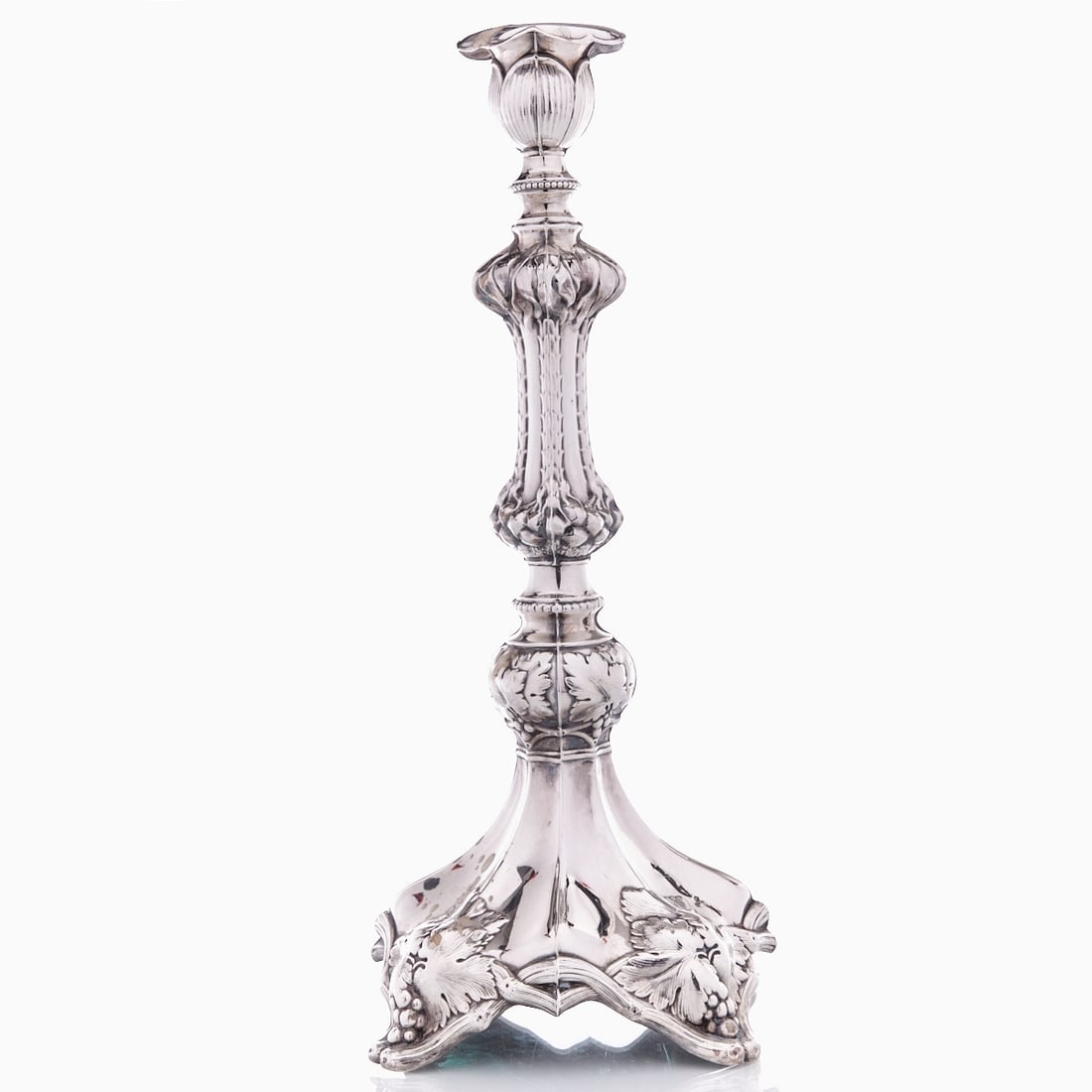 Biedermeier Table Candlestick: Biedermeier Table Candlestick Austria, 19th century. 800 silver. Hallmarks: maker's mark, Diana's head. H. 45 cm. Weight: 1255 g (weighted).