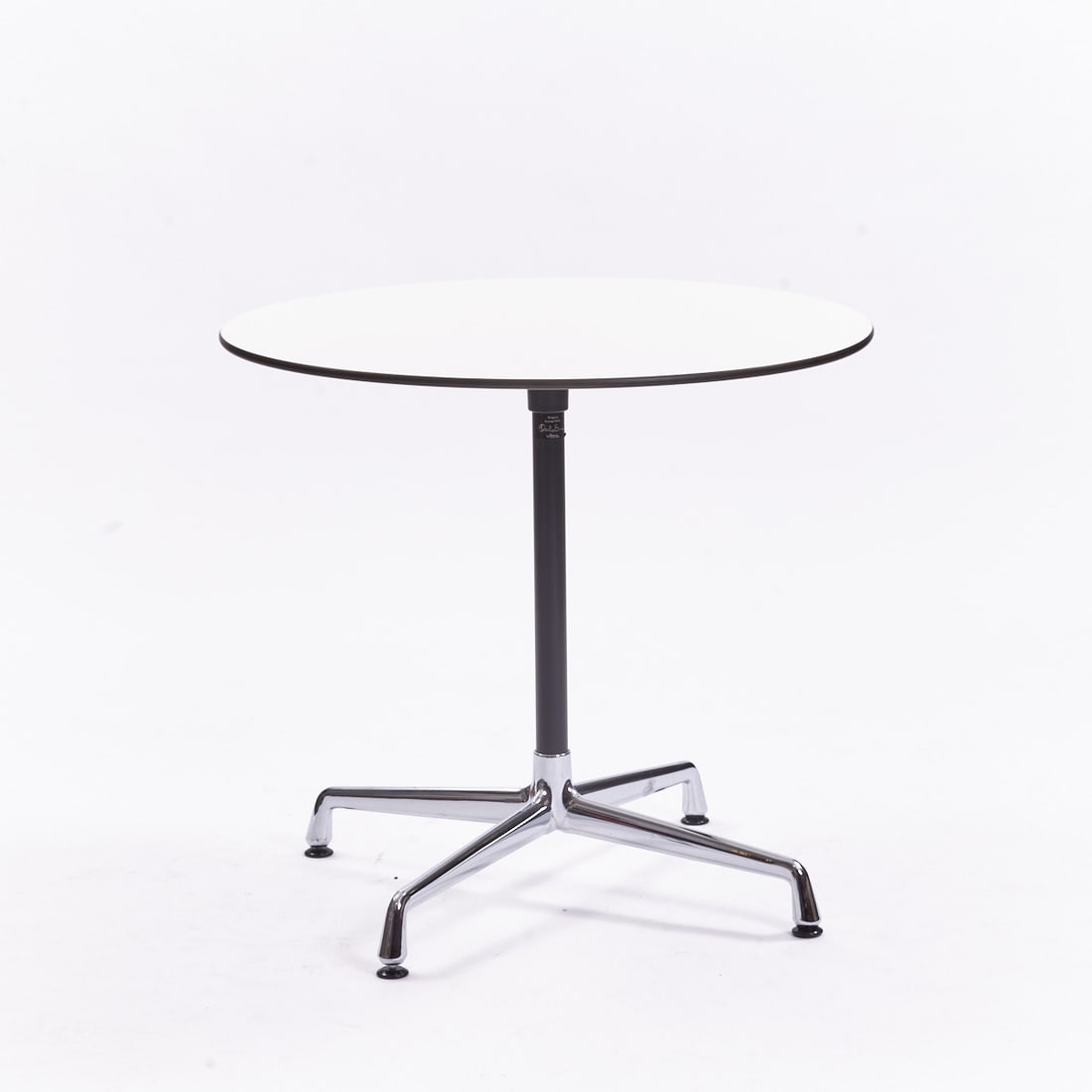 Mid Century Table: Mid Century Table Vitra/Switzerland. Design: Charles and Ray Eames. Tubular steel. HPL tabletop. D.80 cm H. 71 cm. Manufacturer's mark.