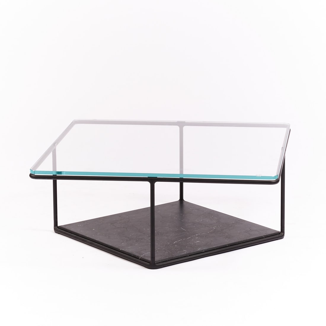 Lemante Coffee Table: Lemante Coffee Table B&B/Italy. Design: Kensaku Oshiro. Matt black lacquered aluminum. Glass. Marble. 32 x 79 x 79 cm.
