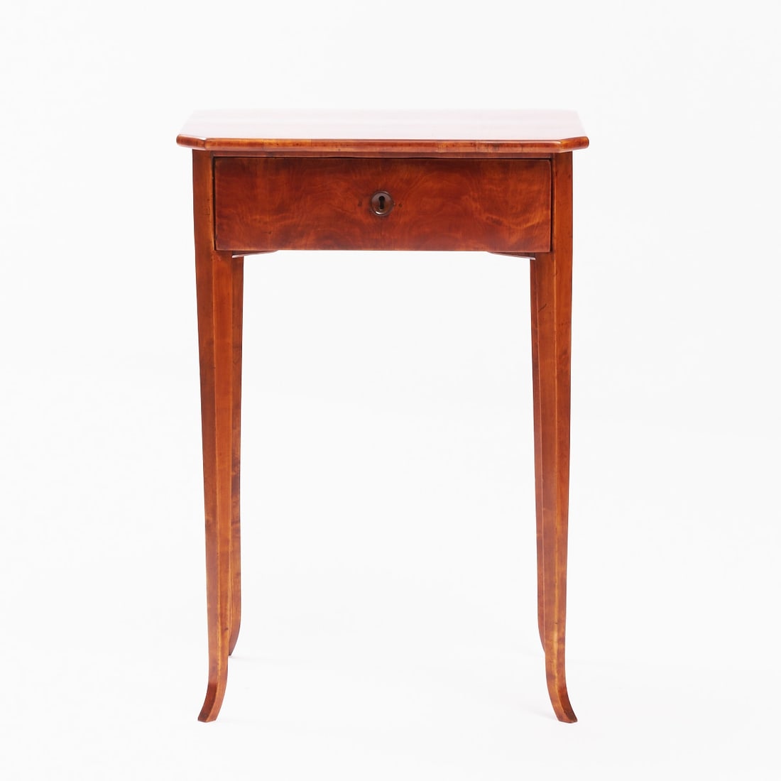 Biedermeier Side Table: Biedermeier Side Table Northern Germany, 19th century. Birch. 73 x 53 x 42 cm. Restored. On four curved legs. Rectangular, edged body with a drawer.