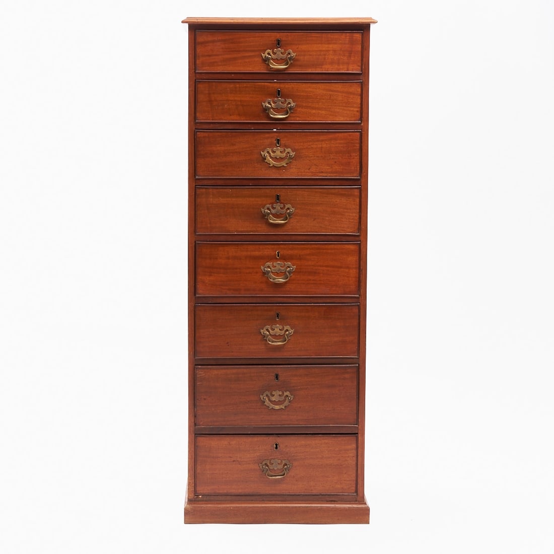 Gentleman's chest of drawers, so-called Tall Boy: Gentleman's chest of drawers, so-called Tall Boy England, 19th century. Mahogany. 149 x 56 x 56 cm. Needs restoration. Tall rectangular body with eight drawers.