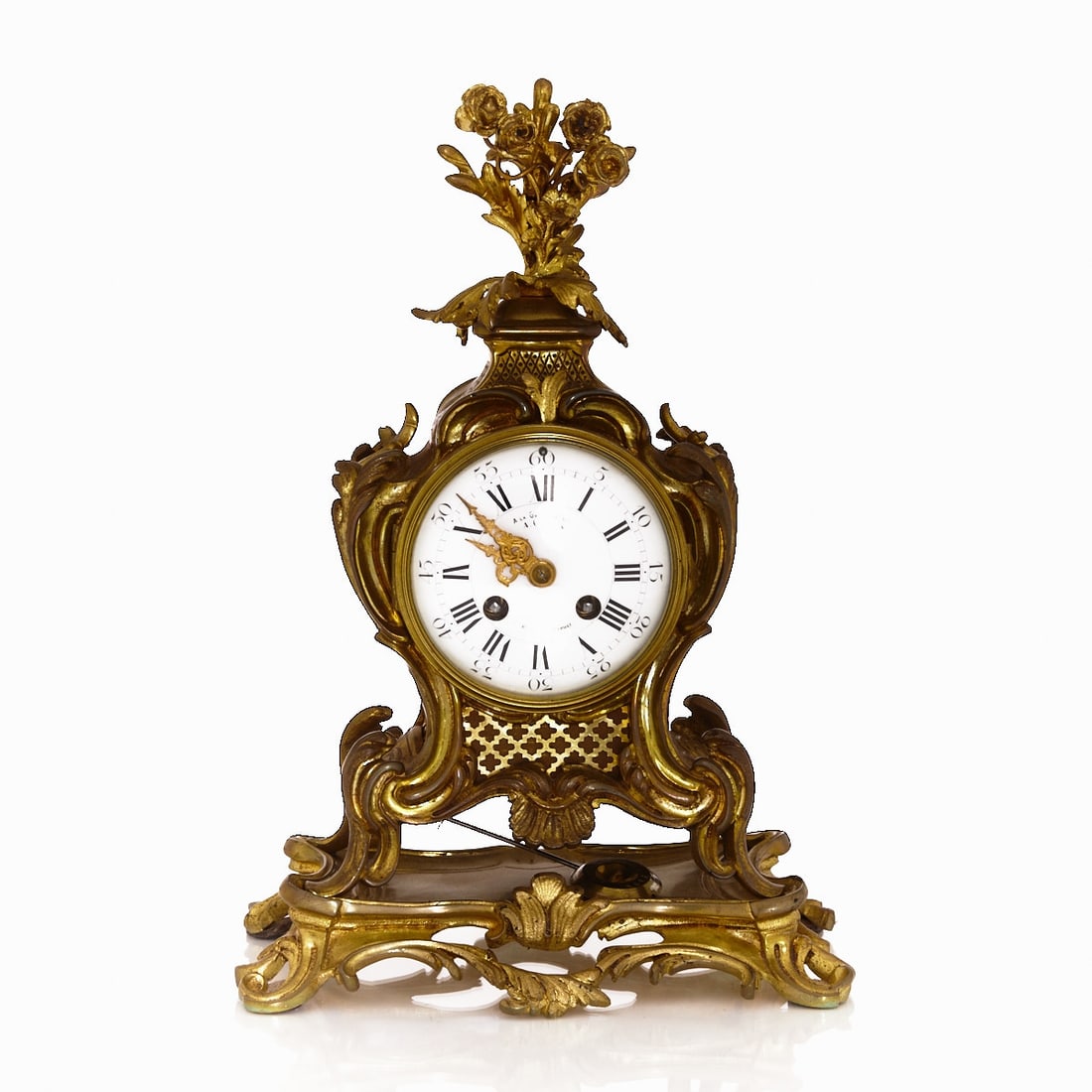 Pendulum Clock: Pendulum Clock A. Chapus/Paris/France, 19th century. Bronze. H. 38.5 cm. Striking on bell. Spring suspension. Roman and Arabic numerals. Pendulum. Signed on the plinth and dial. Movement and function