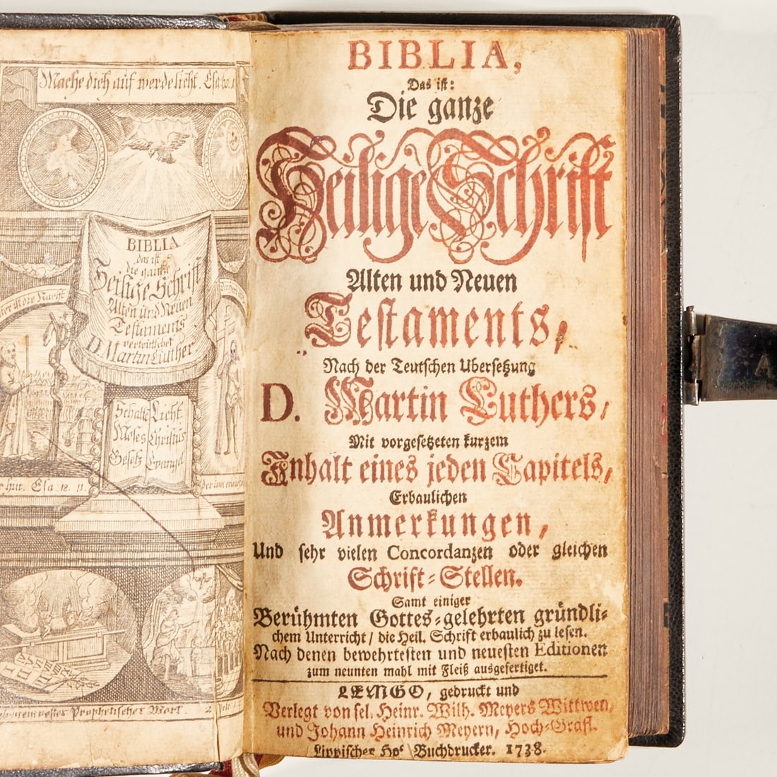 Bible: Bible That is: The Entire Holy Scripture of the Old and New Testaments, According to the German Translation of D. Martin Luther. Lemgo, Heinr. Wilh. Meyers Wittwen and Johann Heinrich Meyern 1738.