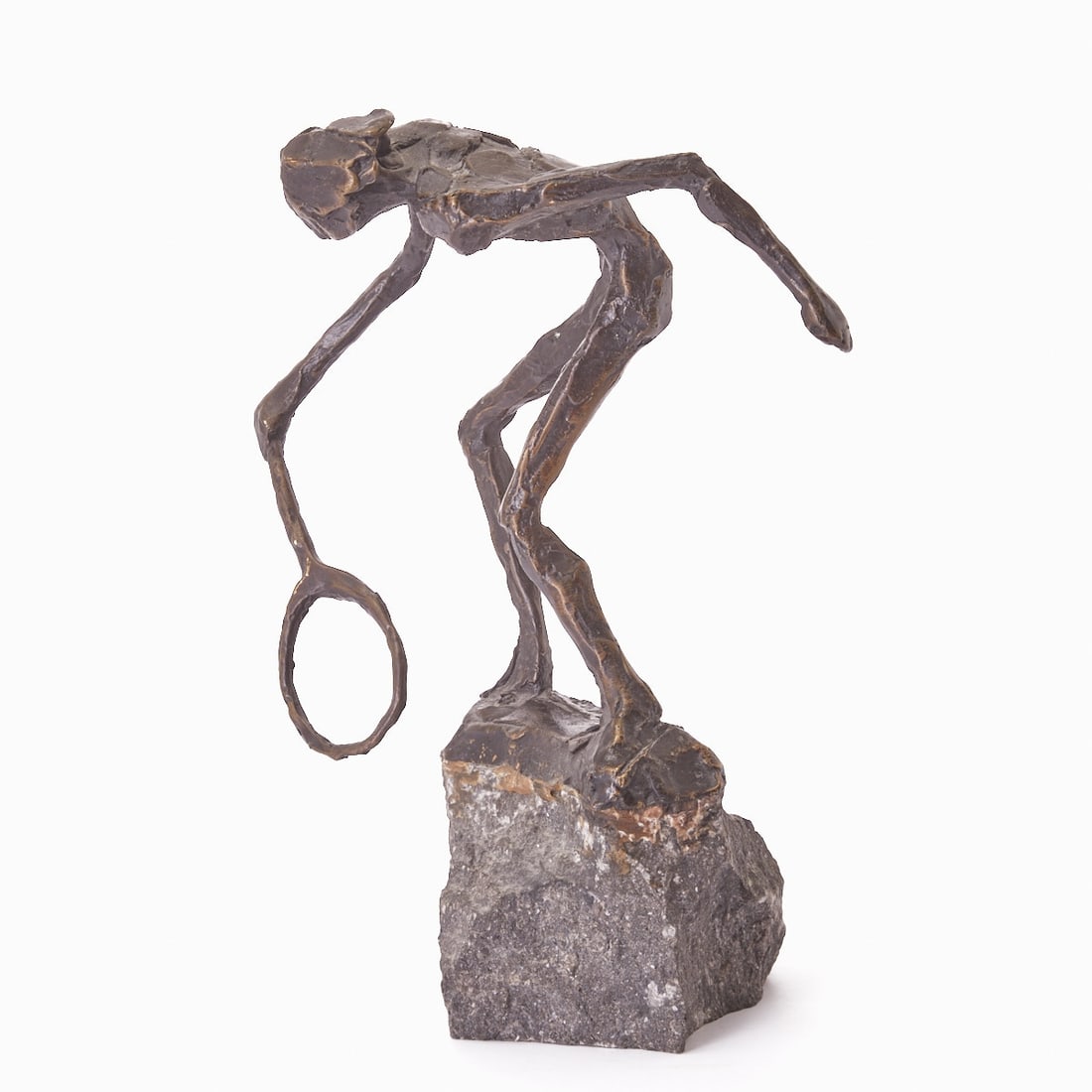 Willem Frederik Jits Bakker: Willem Frederik Jits Bakker 1937 Renkum - 2014 Wageningen - Tennis player - Bronze. Brown patina. Stone. H. without/with base 16.5/23 cm. Signed on the base: Jits Bakker.