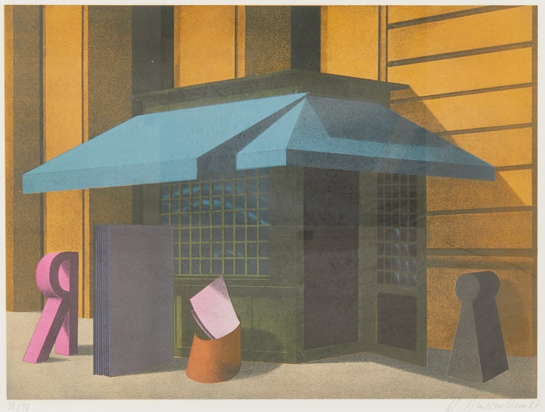 Wilhelm Beuermann: Wilhelm Beuermann 1937 Berlin - 2006 Hanover - Kiosk - (1987) Lithograph/paper. 30/90. 45 x 60.5 cm, 66.6 x 81.5 cm (size with frame). Signed and dated lower right: W. Beuermann (19)87.