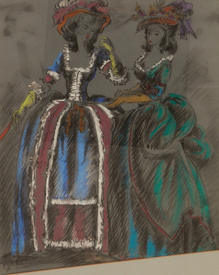 Rudolf Bredow: Rudolf Bredow 1909 Berlin - 1973 Nienburg - Two Ladies - (1956) pastel crayon/paper. 59 x 47.5 cm (passe-partout cut-out), 85.5 x 72 cm (dimensions with frame). Signed and dated lower left: R. Bredow