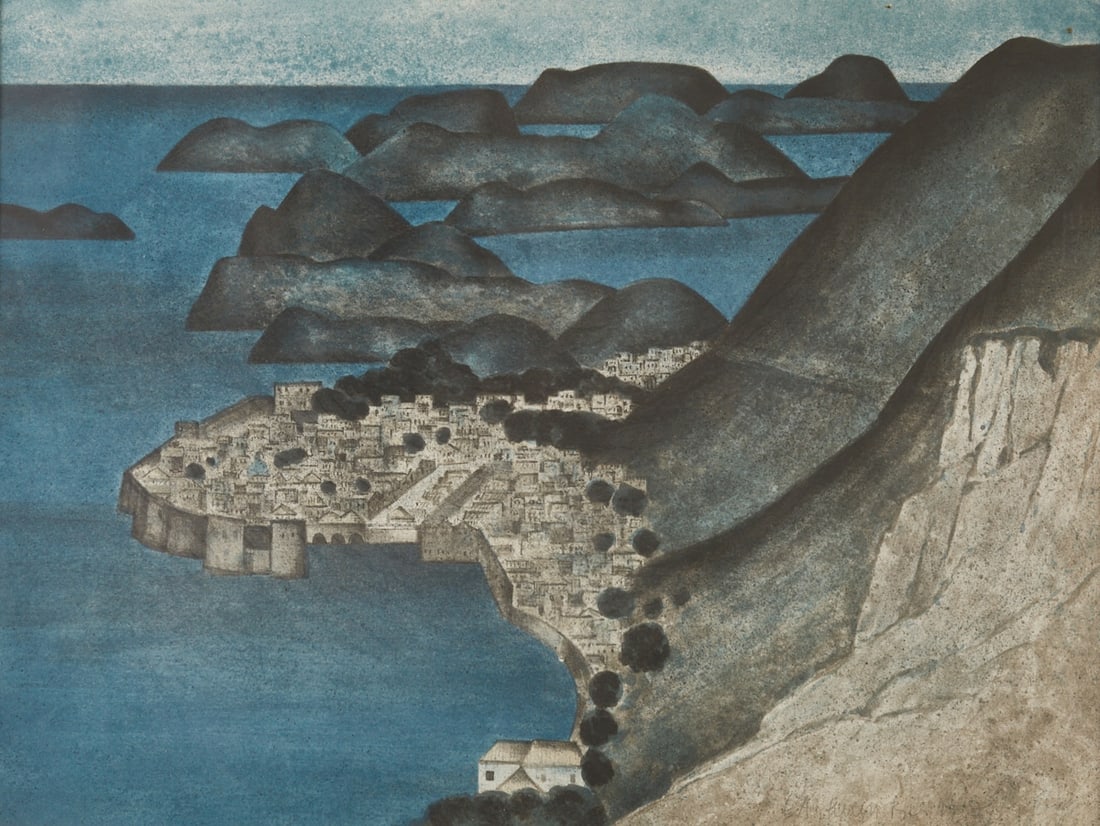 Herbert Breiter: Herbert Breiter 1927 Landeshut in the Giant Mountains - 1999 Salzburg - Landscape of Dubrovnik - (1974) color lithograph/paper. E.A. 48.5 x 64.8 cm (visible dimensions), 58.8 x 75 cm (dimensions with