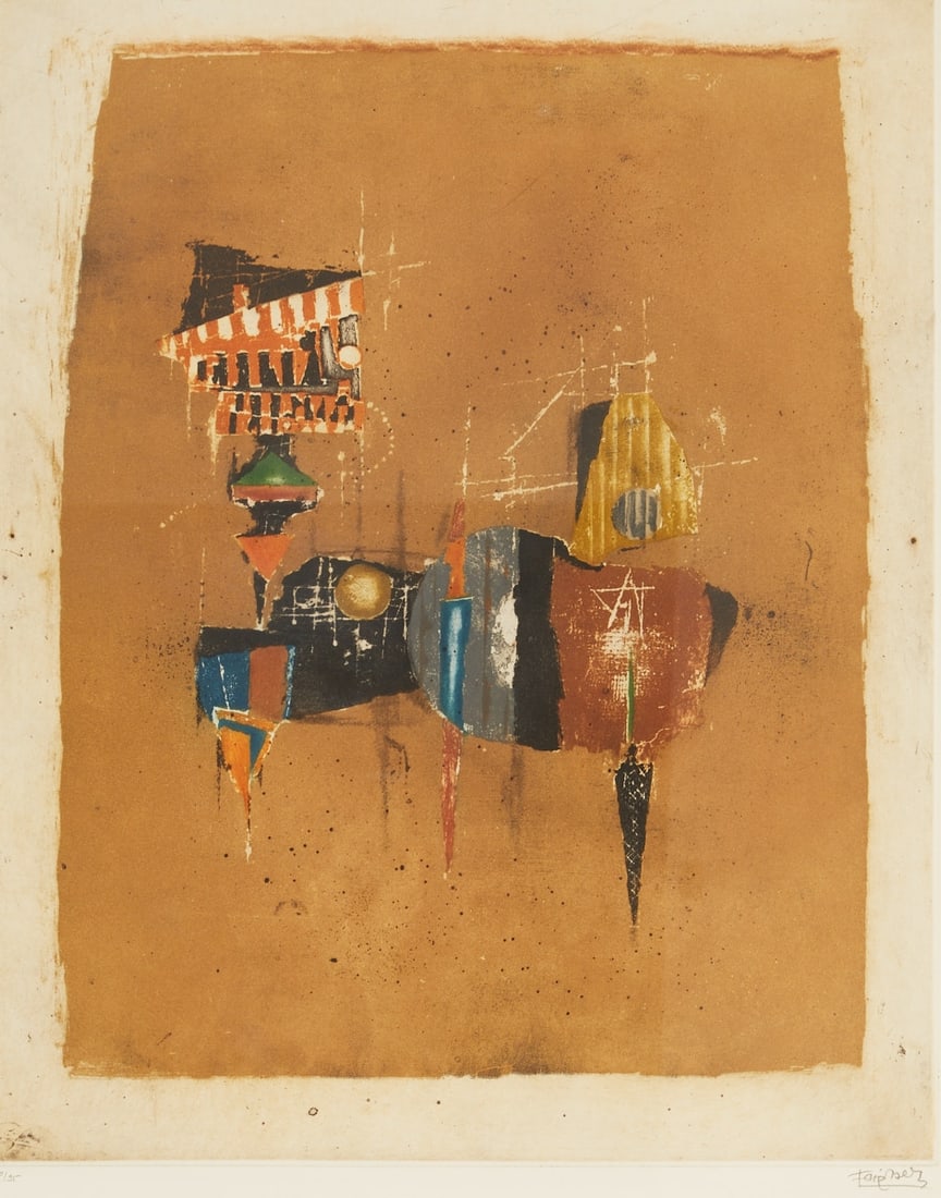 Johnny Friedlaender: Johnny Friedlaender 1912 Pless - 1992 Paris - Solstice d'ete - Colored aquatint etching/paper. 70/95. 52.5 x 42 cm, 76 x 56 cm. 82 x 63 cm (dimensions with frame). Signed lower right: Friedlaender. Fu