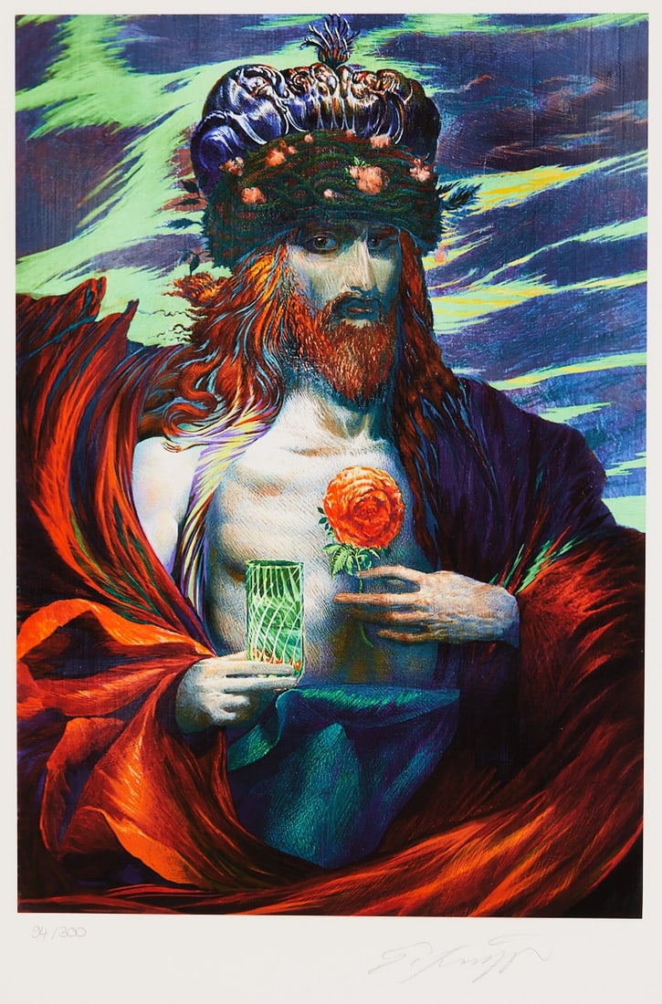 Ernst Fuchs: Ernst Fuchs 1930 Vienna - 2015 Vienna - "The Rose King" - Giclée/paper. 94/300. 40 x 28 cm, 61 x 46 cm. Signed lower right: Ernst Fuchs. The sheet is loose. Fuchs studied from 1945