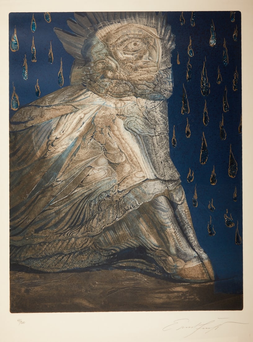 Ernst Fuchs: Ernst Fuchs 1930 Vienna - 2015 Vienna - "Agnus Mysticus" - Lithography/paper. 47/300. 65 x 51 cm, 76 x 56 cm, 87 x 67 cm (dimensions with frame). Signed lower right: Ernst Fuchs. Framed