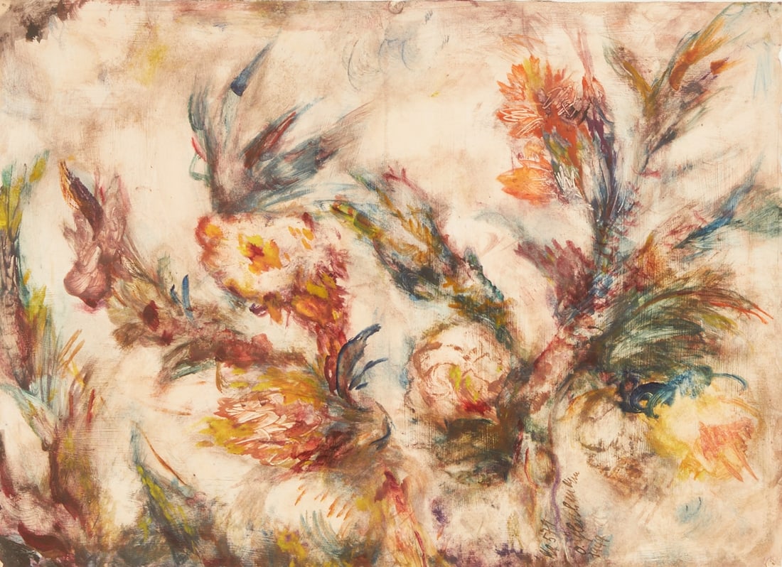 Otto Gleichmann: Otto Gleichmann 1887 Mainz - 1963 Hanover - Flowers - (1949) Gouache/paper. 36.6 x 50.7 cm, 60 x 75 cm (dimensions with frame). Numbered, signed and dated lower right: No. 579 / O. Gleichmann / 1949. 
