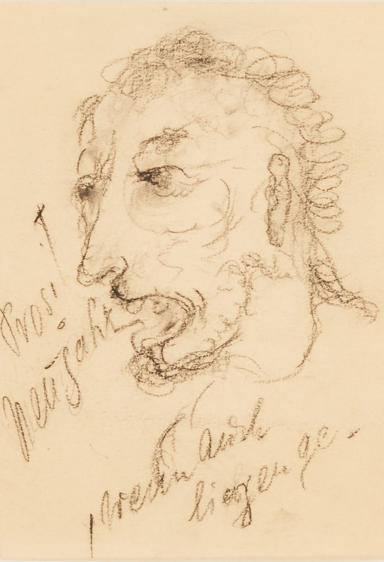Otto Gleichmann: Otto Gleichmann 1887 Mainz - 1963 Hanover - "Happy New Year" - Charcoal/paper. 15 x 10.5 cm. Inscribed; Happy New Year /, even if left behind! (sic) / and warm regards! / Yours,