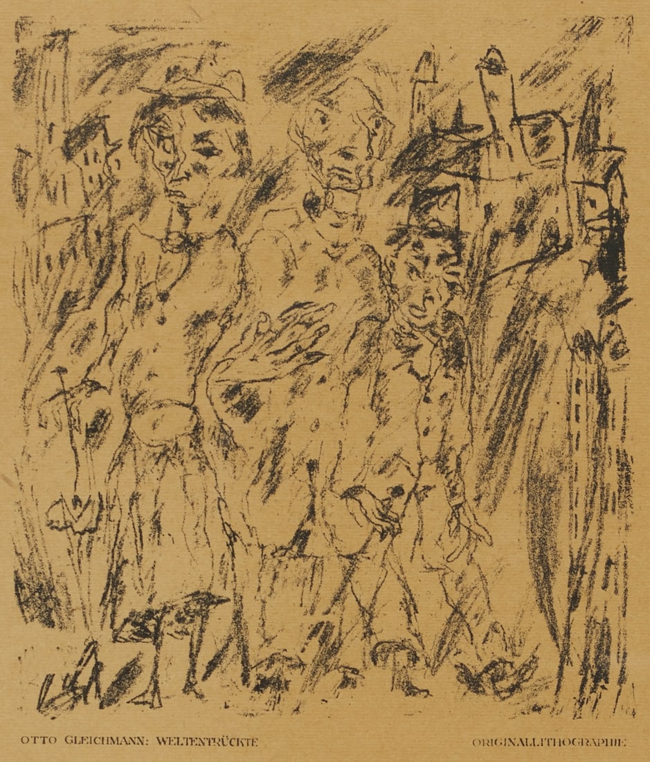 Otto Gleichmann: Otto Gleichmann 1887 Mainz - 1963 Hanover - "Enraptured ones" - Lithograph/paper. 15.7 x 13.5 cm, 19 x 19 cm (mat cutout). Monogrammed in the stone lower left: O. Gl. Inscribed below: OTTO
