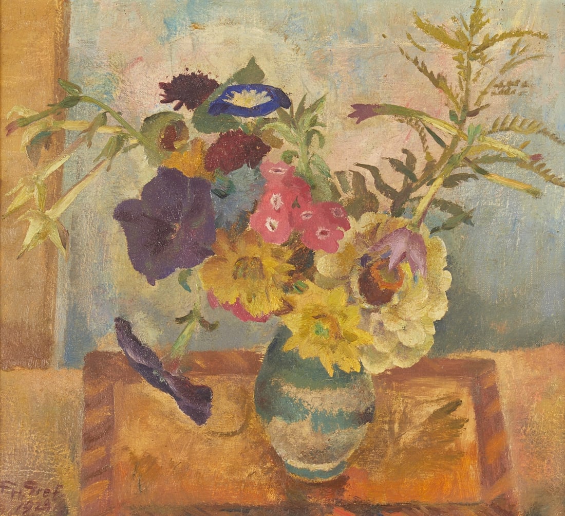 Franz Heinrich Gref: Franz Heinrich Gref 1872 Stühlingen - 1957 Weilimdorf - Flower still life - (1929) Oil/canvas. 45 x 50 cm. 53 x 57 cm (dimensions with frame). Signed and dated lower left: F.H. Gref / 1929.