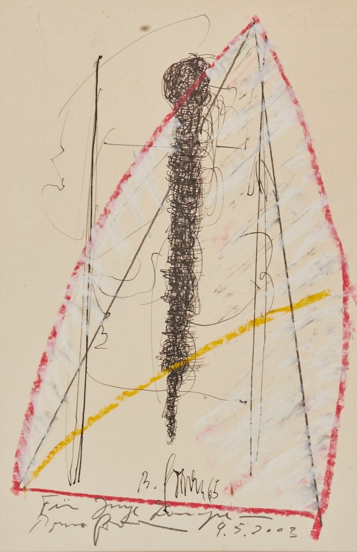 Bruno Gronen: Bruno Gronen 1937 Hamburg - Abstract Composition - (1965) Mixed media/paper. 29.5 x 19.5 cm, 31 x 21 cm (dimensions with frame). Signed and dated lower center: B. Gronen (19)65. With dedication lower 
