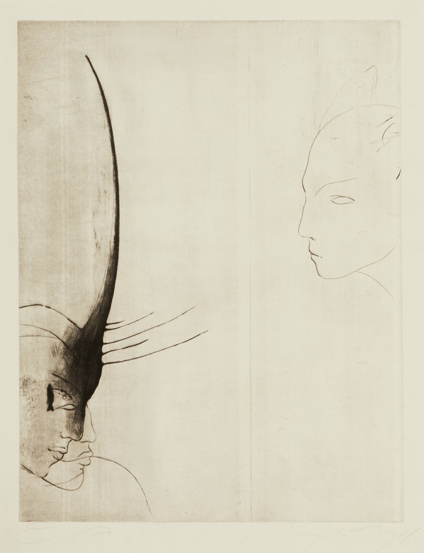 Angela Hampel: Angela Hampel 1956 Räckelwitz - Two Human-Animals - Etching/paper. E. A. 64.5 x 49.5 cm, 79 x 60.7 cm. Signed lower right: Angela Hampel. The sheet is loose.