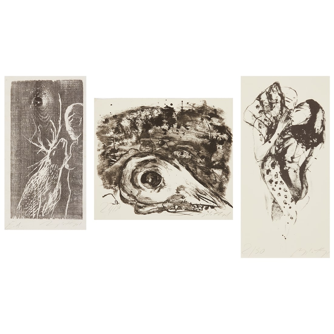 Angela Hampel: Angela Hampel 1956 Räckelwitz Collection - Embrace - Lithograph/paper. 2/30. 23 x 13 cm, 30 x 15 cm, 40 x 30 cm (backing board size). Signed lower right: Angela Hampel. The sheet is loose. Mounte