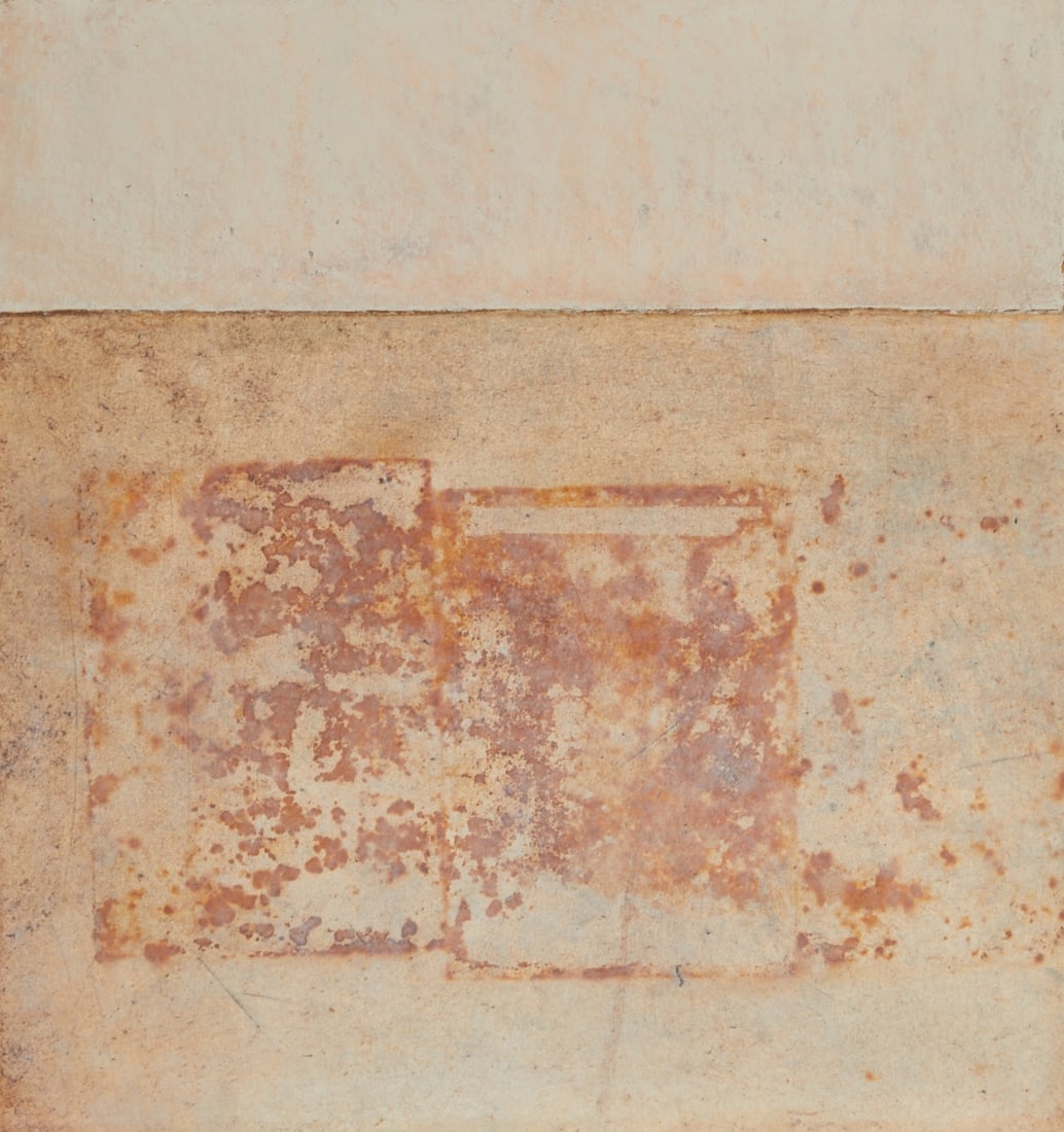 Christian Heinrich: Christian Heinrich 1957 Berlin - lives and works in Berlin - "Horizon or the idea of it VII" - Mixed media/laid paper. Passe-partout. Fully visible framed under glass. 48.5 x 46 cm. 70 x 63 