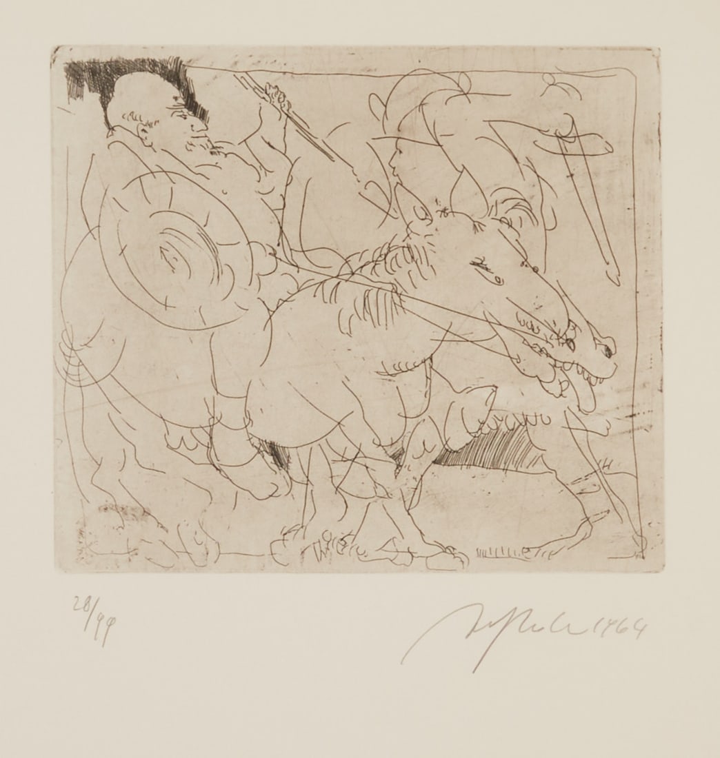 Alfred Hrdlicka: Alfred Hrdlicka 1928 Vienna - 2009 Vienna - "Footmen against Horsemen I" - (1964) Etching/paper. 28/99. 24 x 27.5 cm, 65 x 49.3 cm, 69 x 53.3 cm (dimensions with frame). Signed and dated low
