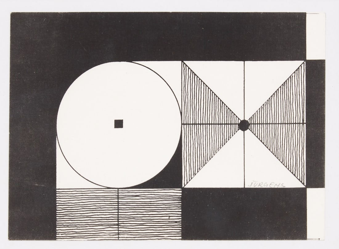 Grethe J??rgens: Grethe Jürgens 1899 Holzhausen - 1981 Hanover - Circle and Square - Ink and pencil/paper. 10.4 x 14.8 cm. 19 x 24 cm (framed size). Signed lower right: JÜRGENS. Fully visible framed under gl