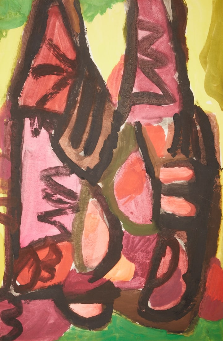 Fritz Keller: Fritz Keller 1915 Rothenbach - 1994 Bad Berka - "Red Flowers" - Watercolor/paper. 73 x 48 cm (visible dimensions). 80 x 56 cm (dimensions with frame). On the reverse with the stamp: Estate