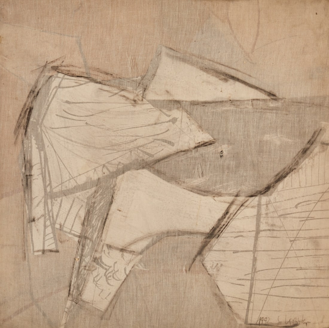Susanne Kessler 1955: Susanne Kessler 1955 Wuppertal - Untitled - (1992) Mixed media and oil/canvas on curved wooden panel. 50 x 50 cm. Dated and signed lower right: 1992 S. Kessler. On the reverse with dedication: for Ing