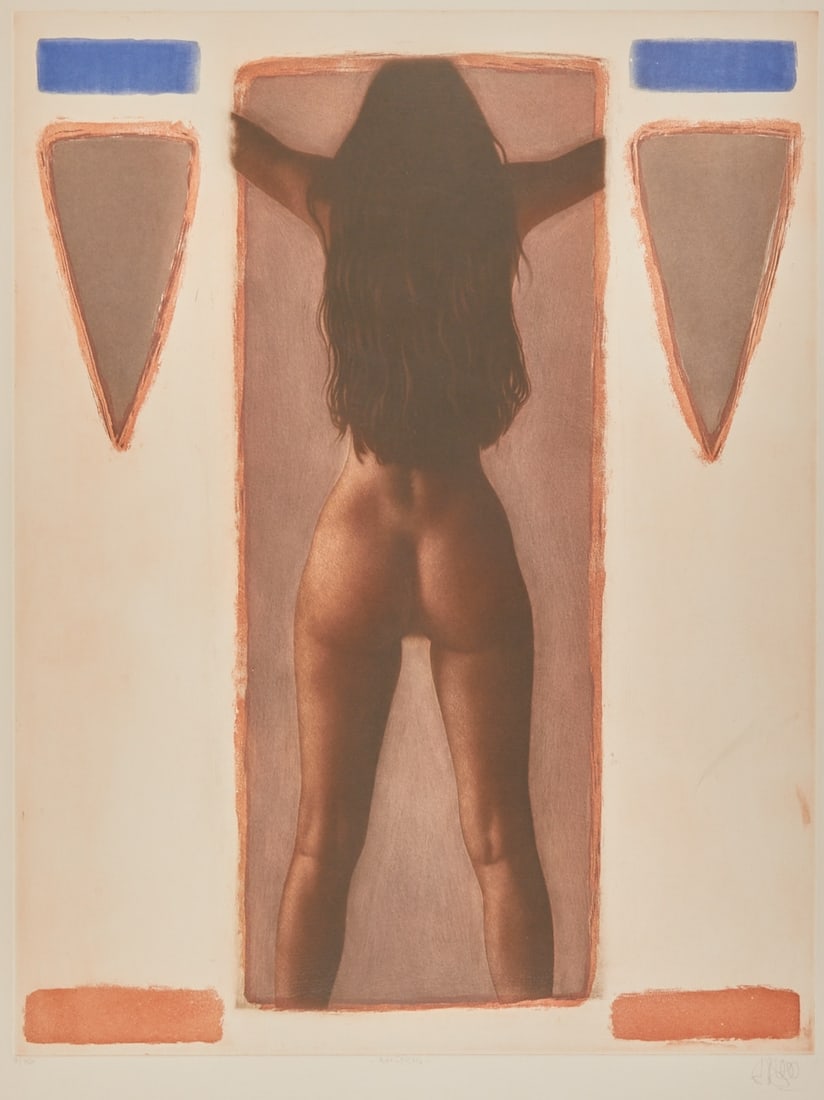 Willi Kissmer: Willi Kissmer 1951 Duisburg - 2018 Duisburg - "Invocation" - Colored aquatint etching/paper. 7/150. 86 x 66 cm, 92 x 69 cm (passe-partout cutout). 106 x 85 cm (dimensions with frame). Signed