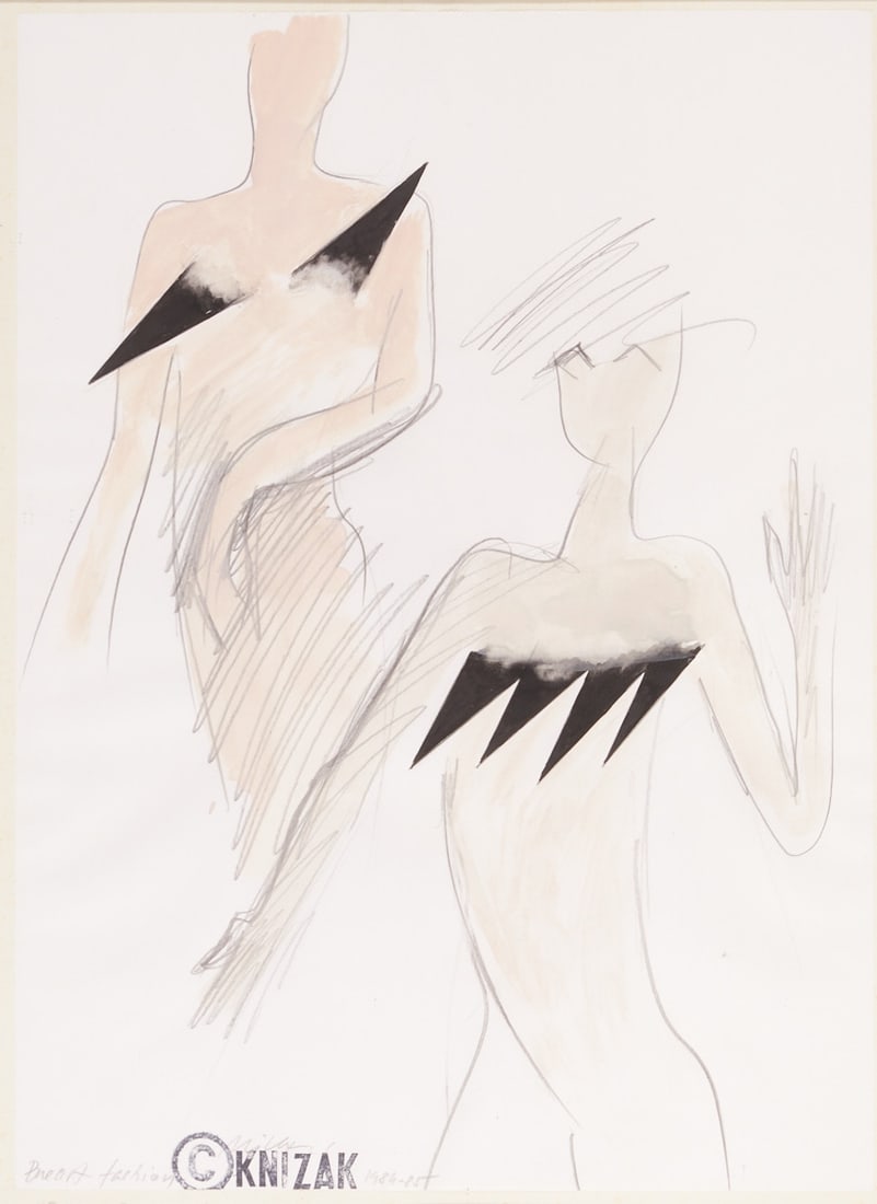 Milan Kn?­z??k: Milan Knízák 1940 Pilsen - "Breart Art fashion" - (1984-1985) mixed media/collage. 48 x 34.8 cm, 51.5 x 41.3 cm (dimensions with frame). Titled, signed and dated lower left.